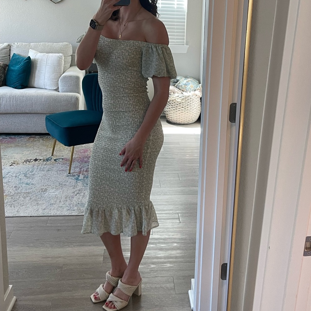 Petal & Pup Green Ruffled Tiered Midi Dress